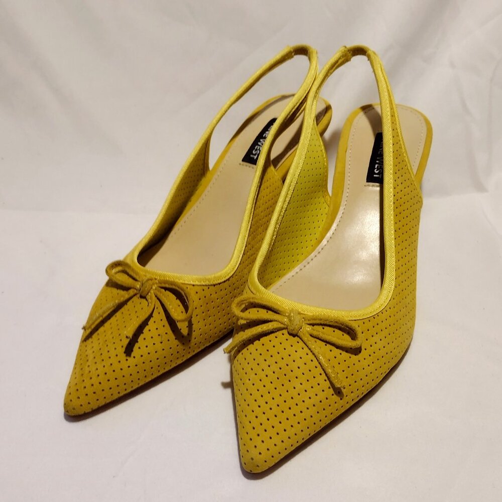 🌎 Nine West || 2.5" Yellow Suede Slingback Heels
